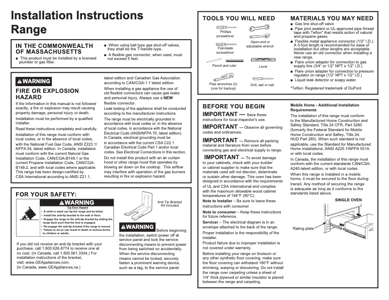 Page 1 de la notice Guide d'installation Hotpoint RGBS300DMWW