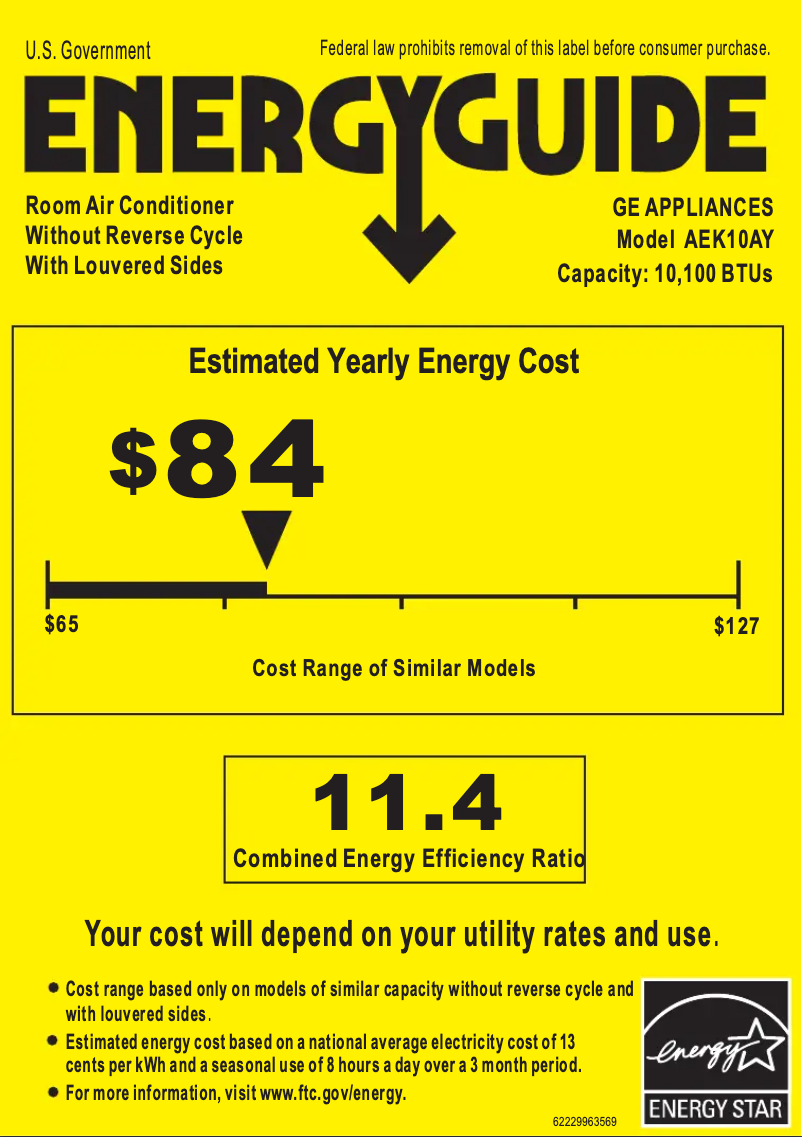 Page n°1 - Label énergétique GE AEK10AY
