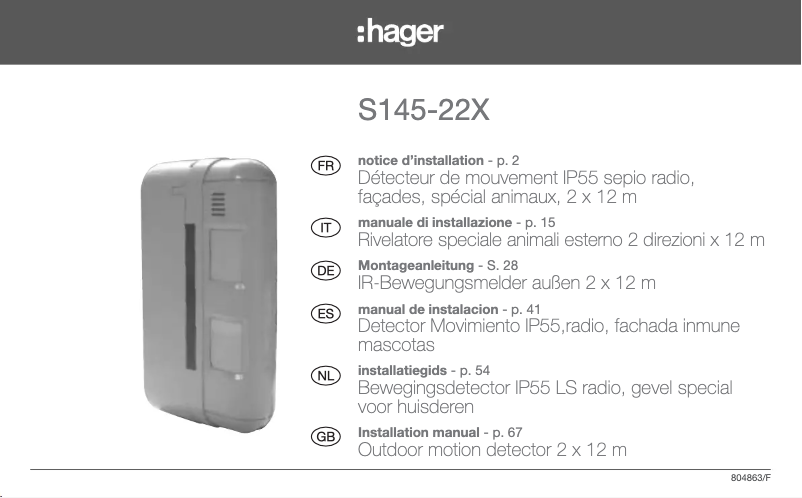 Page 1 de la notice Manuel utilisateur Hager S145-22X