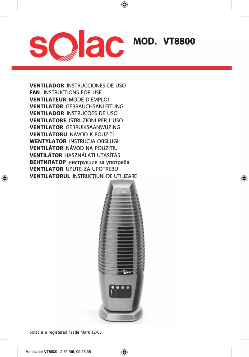 Page 1 de la notice Manuel utilisateur Solac VT8800