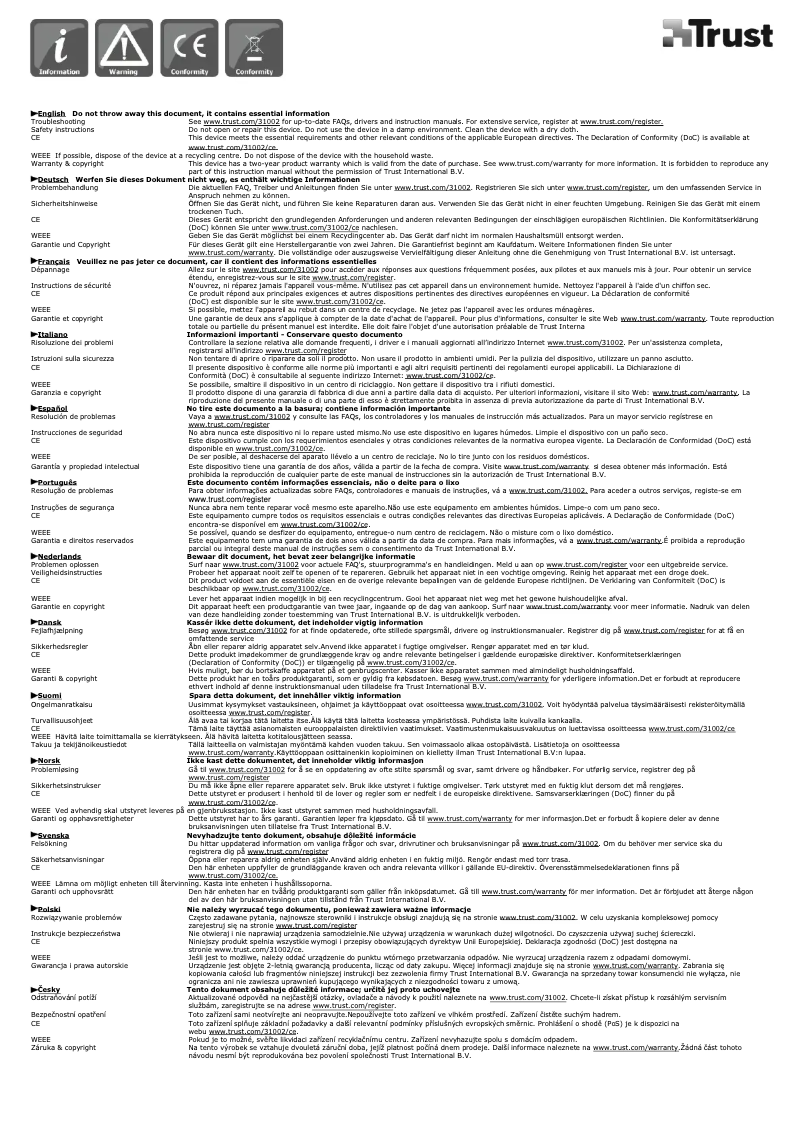 Page n°1 - Manuel utilisateur Trust 31002