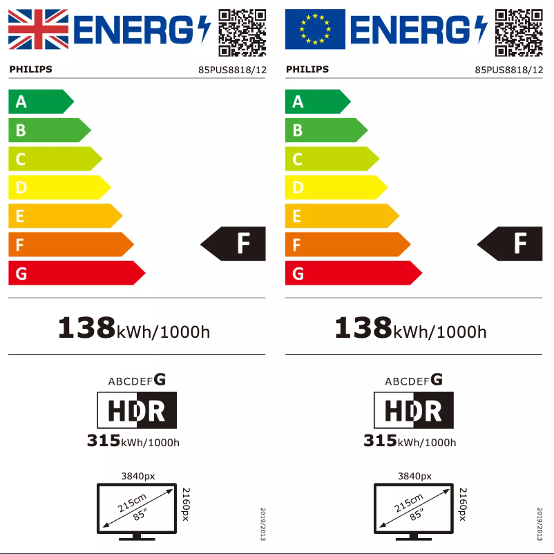Page n°1 - Label énergétique Philips The One 85PUS8818
