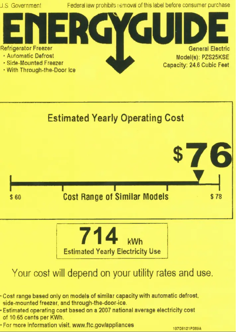 Página 1 del manual Etiqueta energética GE Profile PZS25KSESS