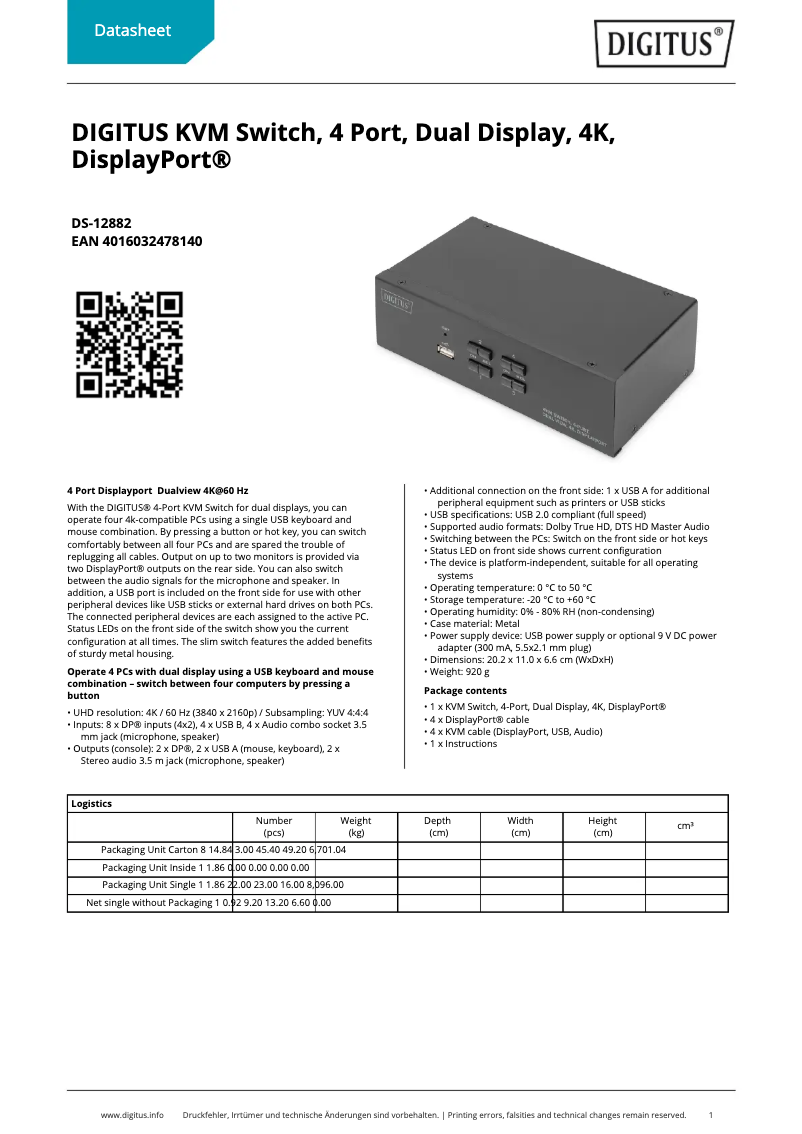 Page n°1 - Fiche technique Digitus DS-12882