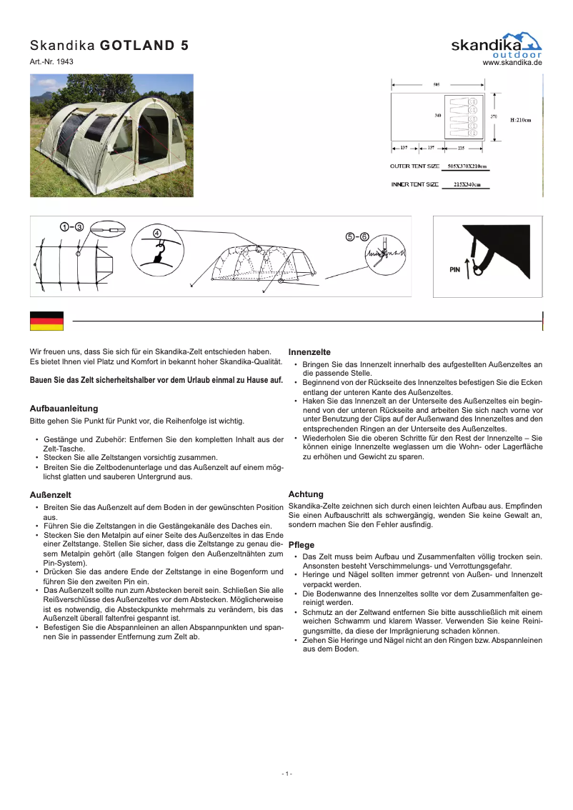 Page n°1 - Manuel utilisateur Skandika Gotland 5