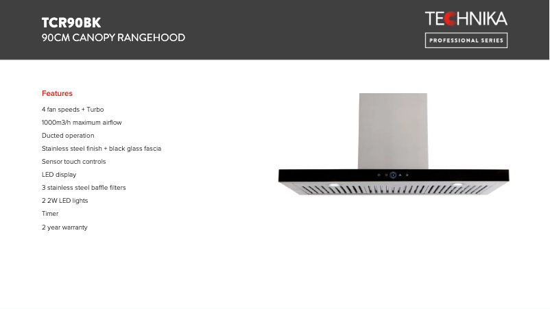Page 1 de la notice Fiche technique Technika TCR90BK