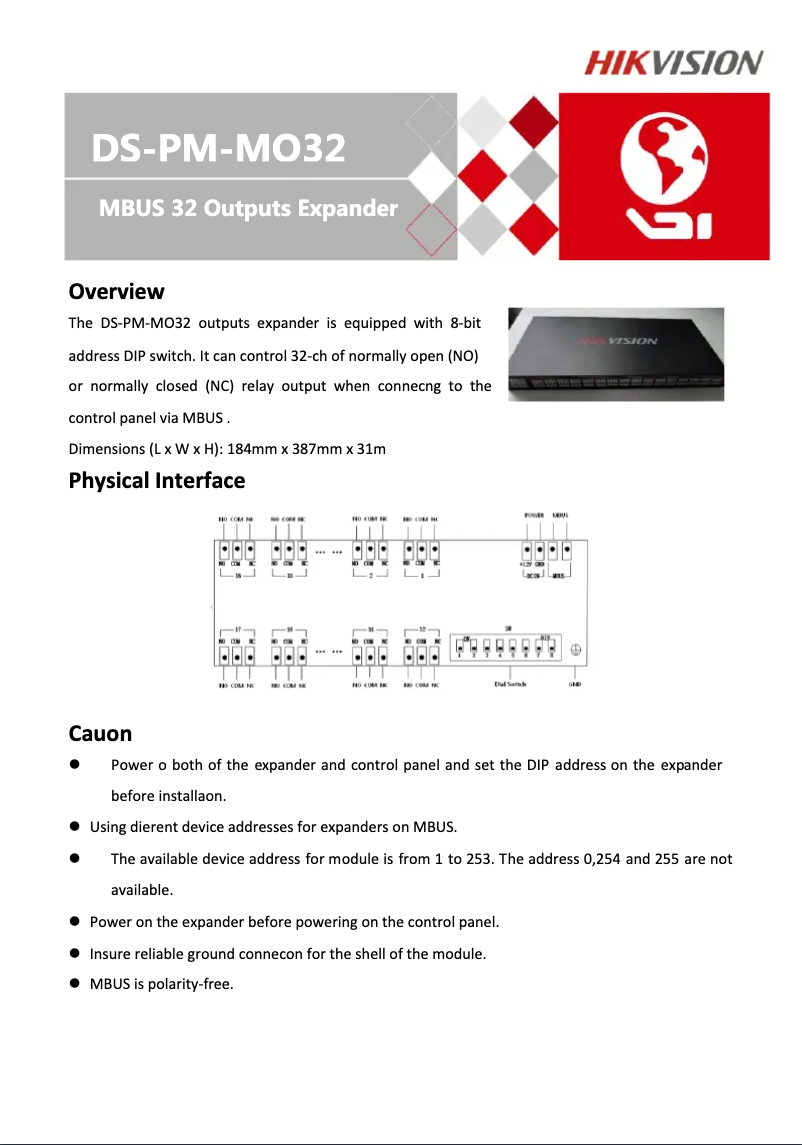 Page 1 de la notice Manuel utilisateur Hikvision DS-PM-MO32