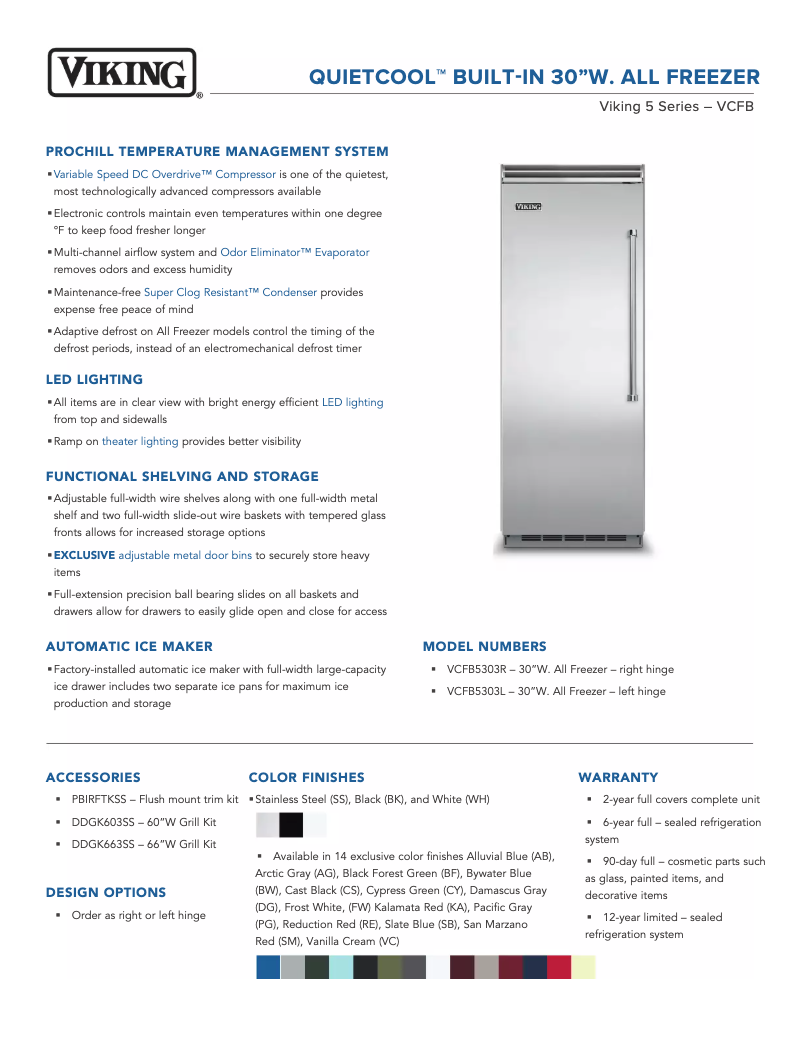 Page 1 de la notice Fiche technique Viking VCFB5303L