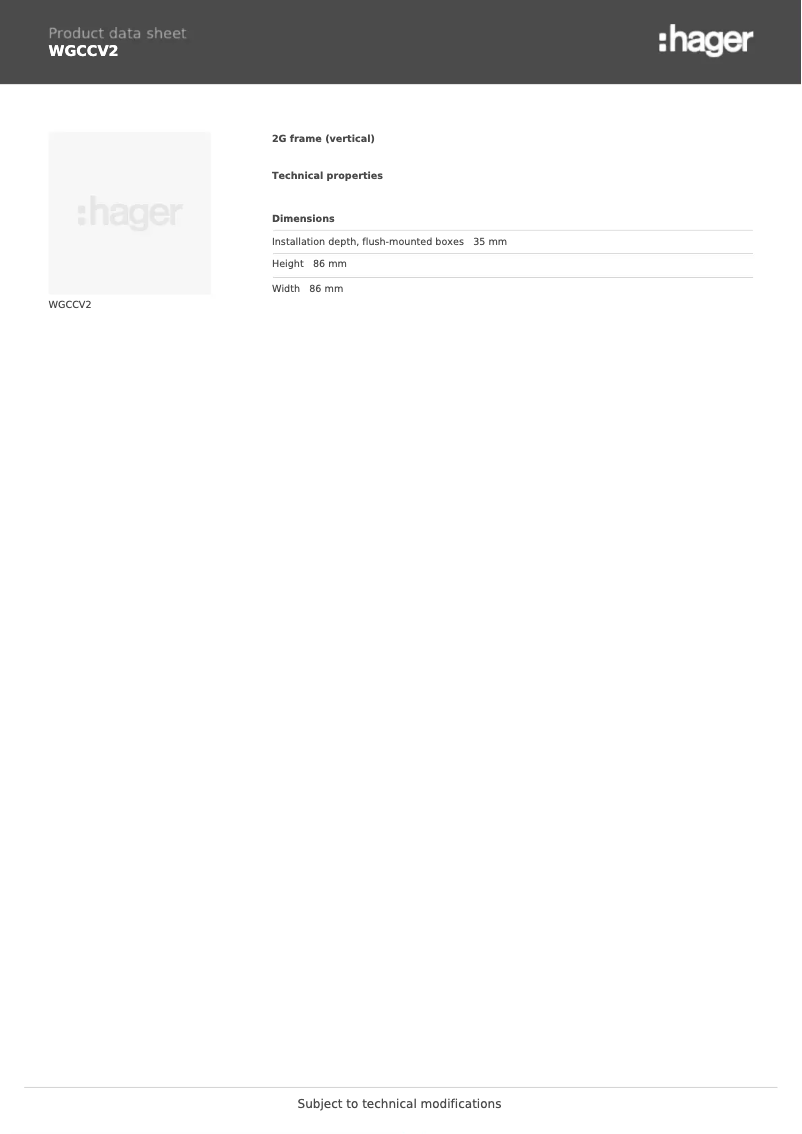 Page 1 de la notice Fiche technique Hager WGCCV2