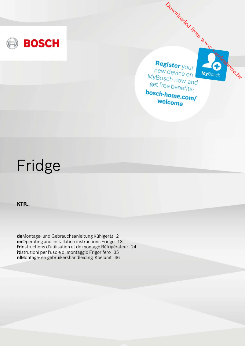 Page 1 of the manual Technical Sheet Bosch KTR15NWFA