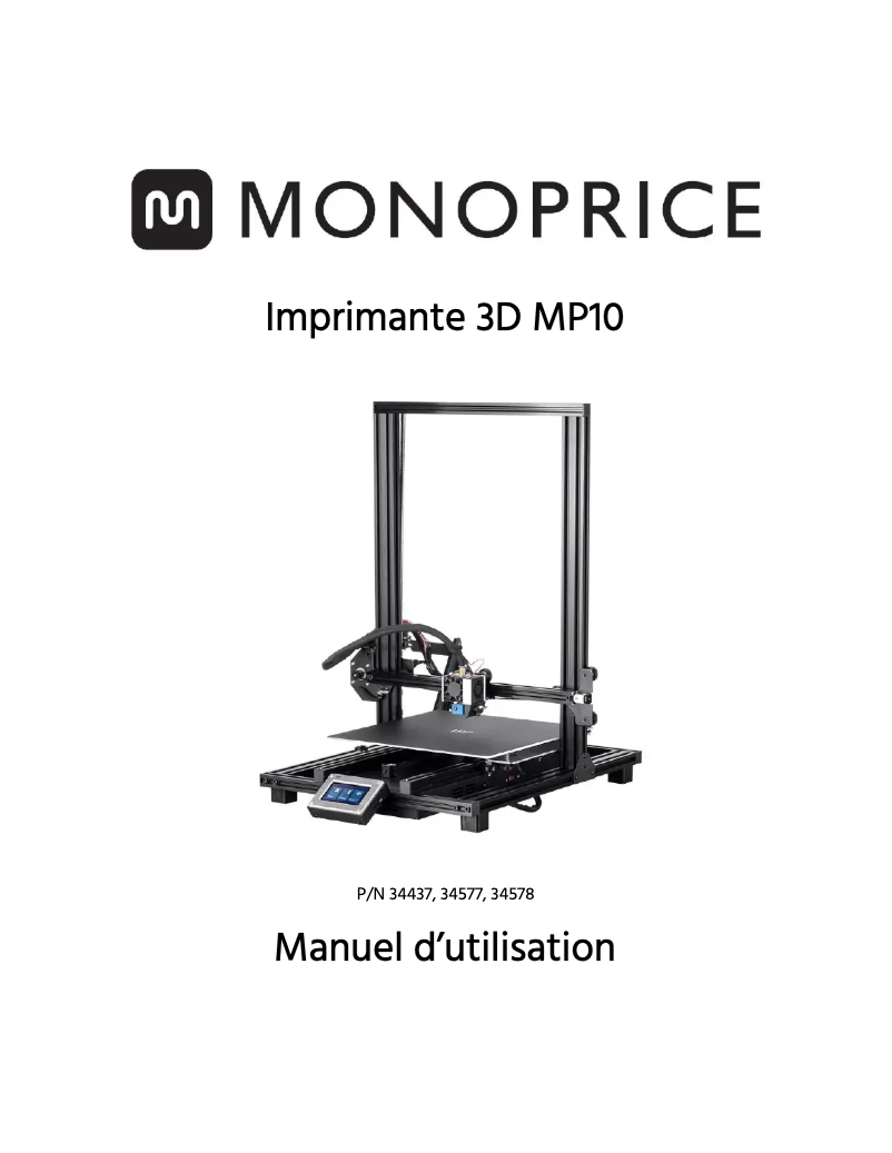 Page 1 de la notice Manuel utilisateur Monoprice MP10 Mini