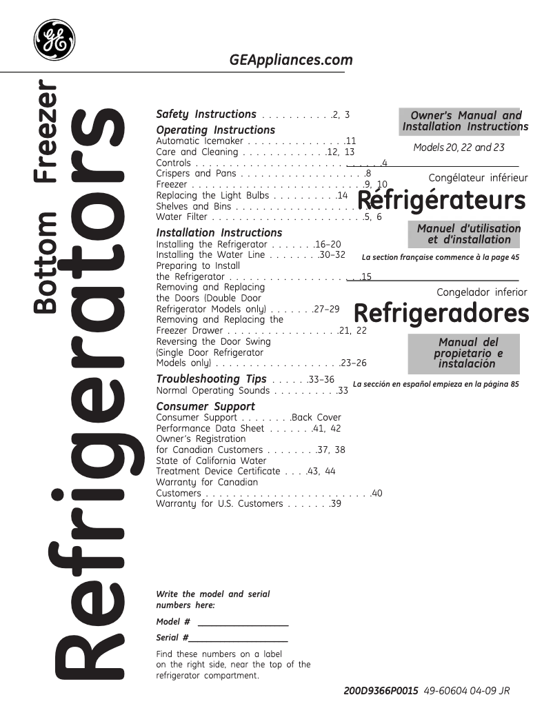 Image de la première page du manuel de l'appareil GFSS2HCYSS