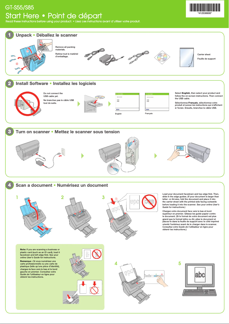 Page n°1 - Guide d'installation Epson WorkForce Pro GT-S55