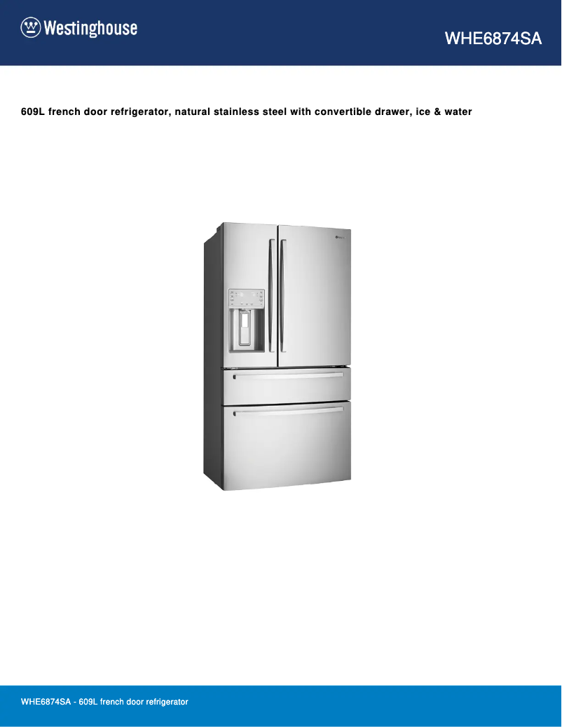 Page 1 de la notice Fiche technique Westinghouse WHE6874SA