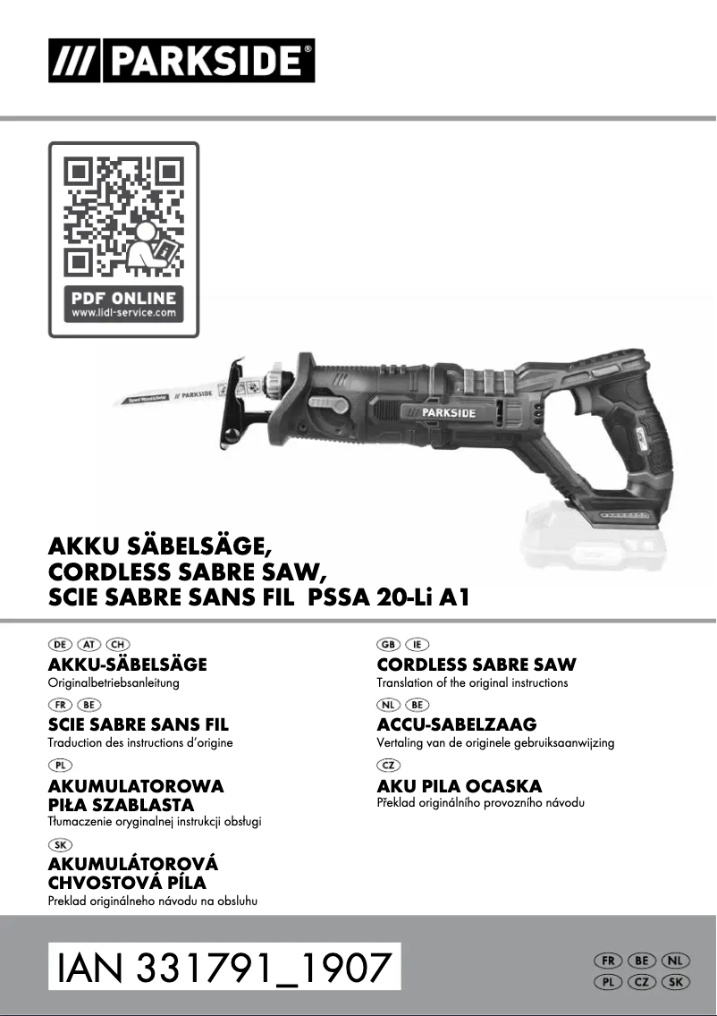 Page n°1 - Manuel utilisateur Parkside PSSA 20-Li A1