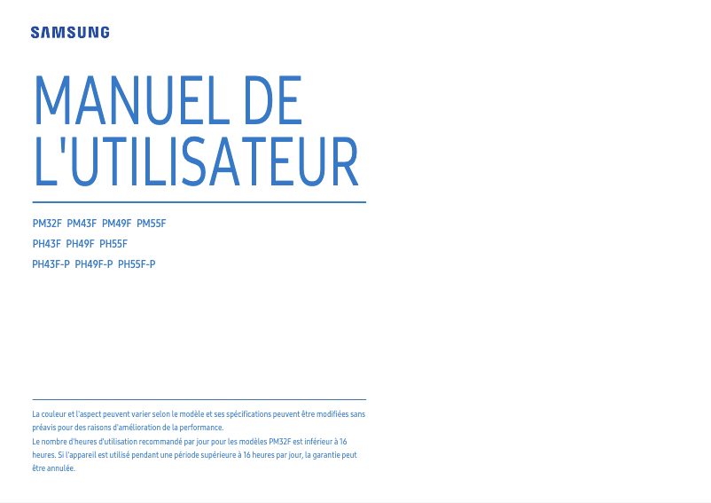 Page 1 de la notice Manuel utilisateur Samsung PM49F