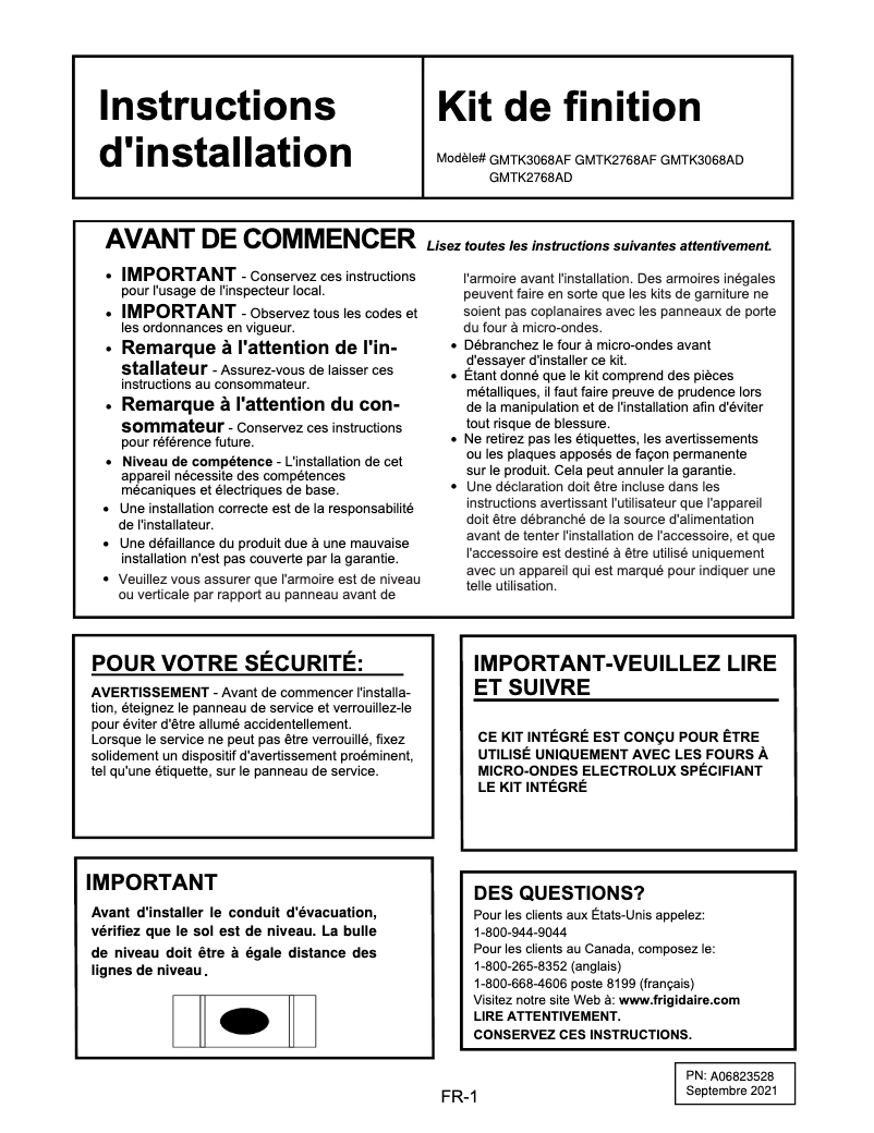 Page n°1 - Manuel utilisateur Frigidaire GMTK3068AF