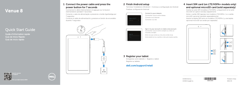 Page 1 de la notice Guide d'installation Dell Venue 3840
