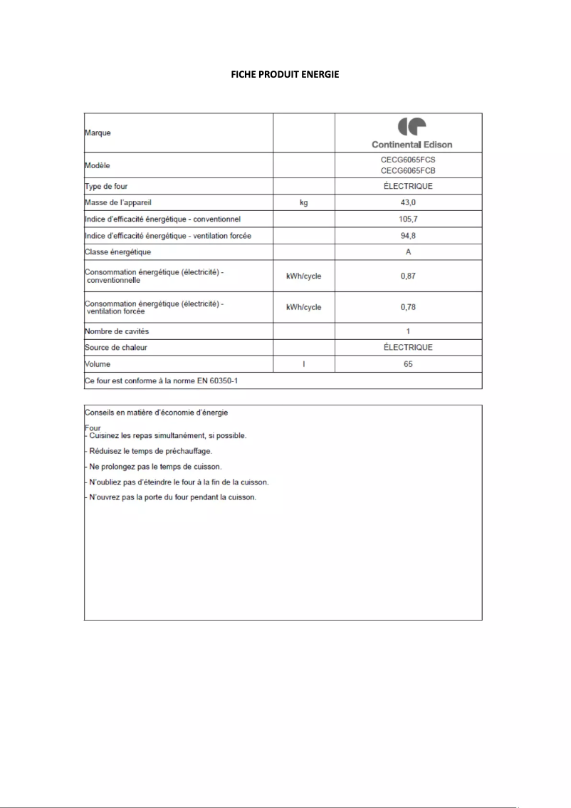 Image de la première page du manuel de l'appareil CECG6065FCB