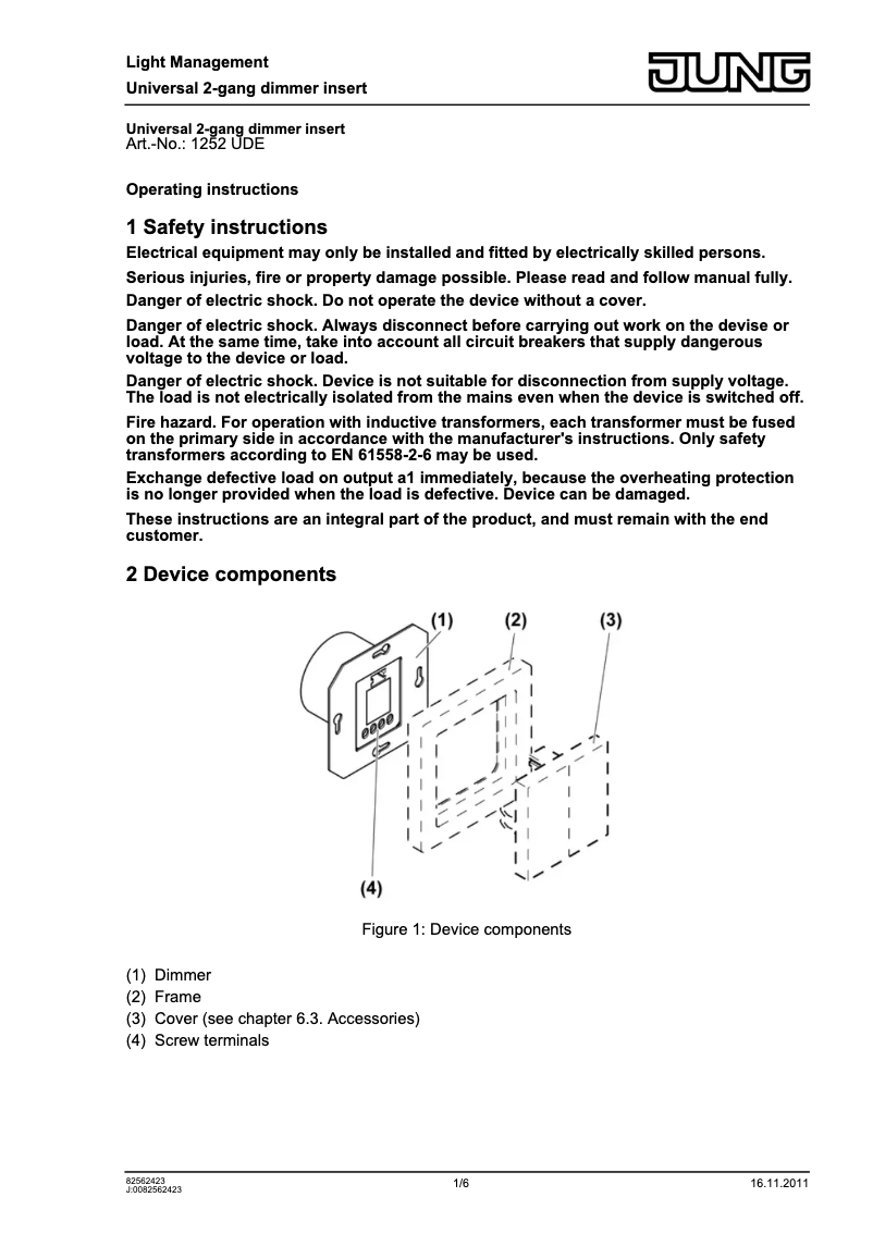 Page 1 de la notice Manuel utilisateur JUNG ABAS1565.07