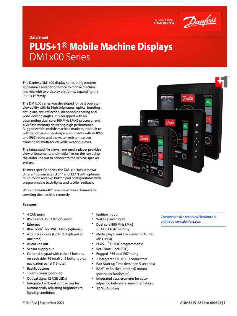 Page 1 de la notice Fiche technique Danfoss DM1X00