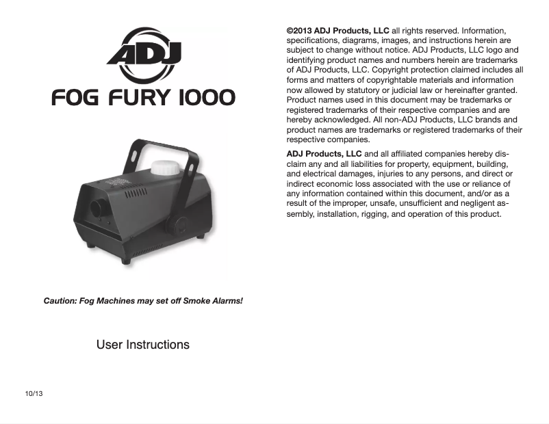 Página 1 del manual Manual de usuario American DJ Fog Fury 1000