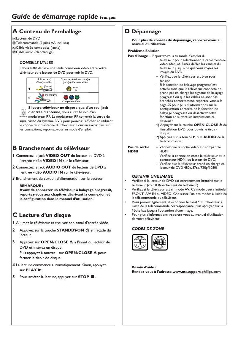 Page 1 de la notice Guide de démarrage rapide Philips DVP5900