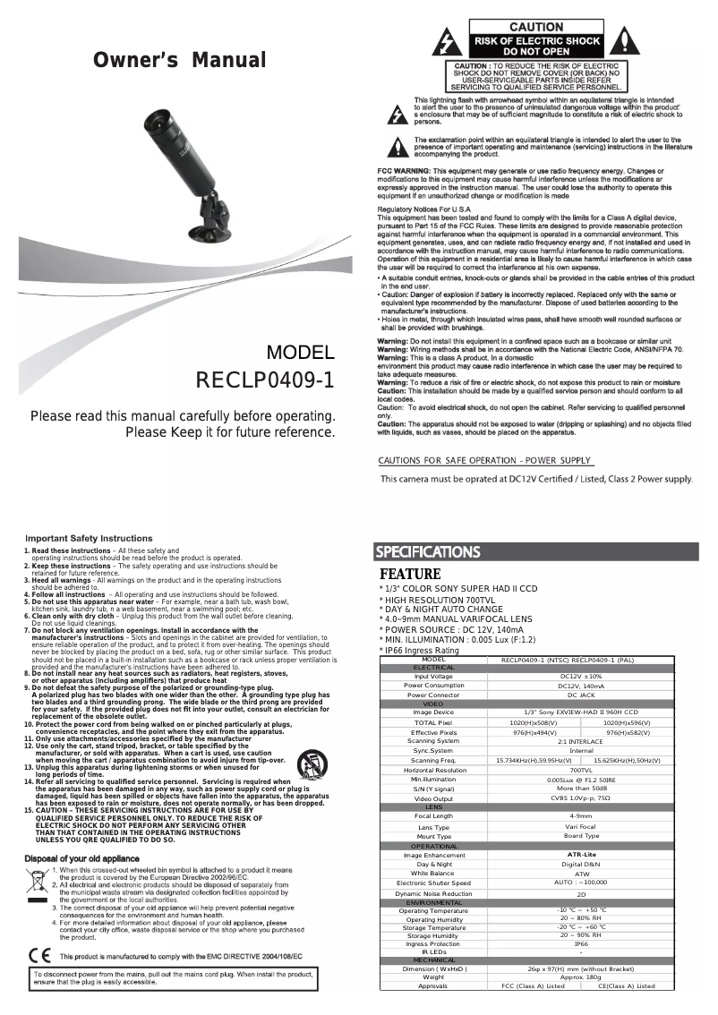 Page 1 de la notice Manuel utilisateur REVO RECLP0409-1C