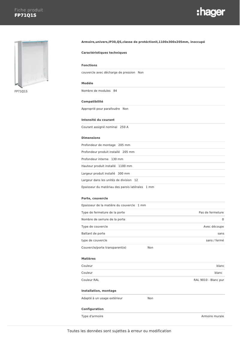 Page n°1 - Manuel utilisateur Hager FP71Q1S