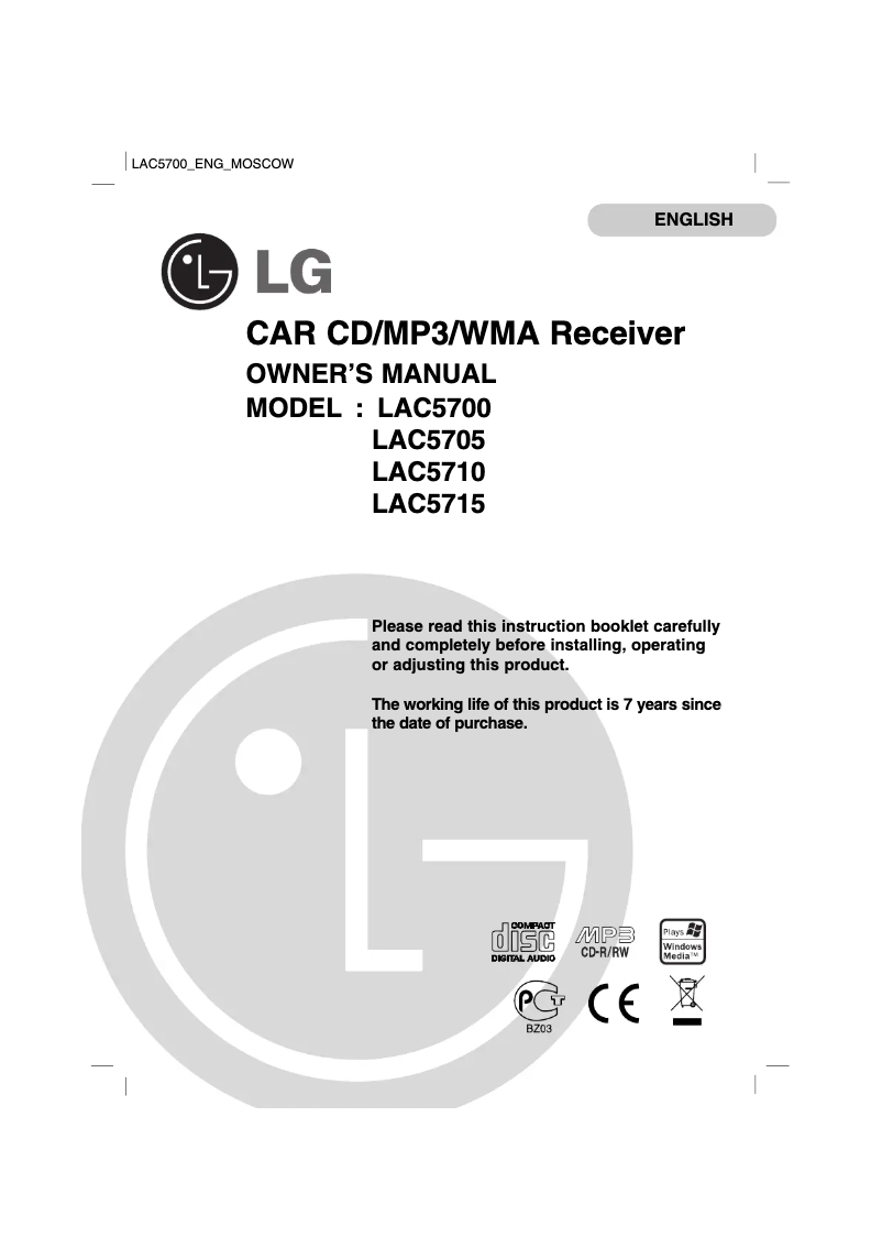 Page 1 de la notice Manuel utilisateur LG LAC5710W