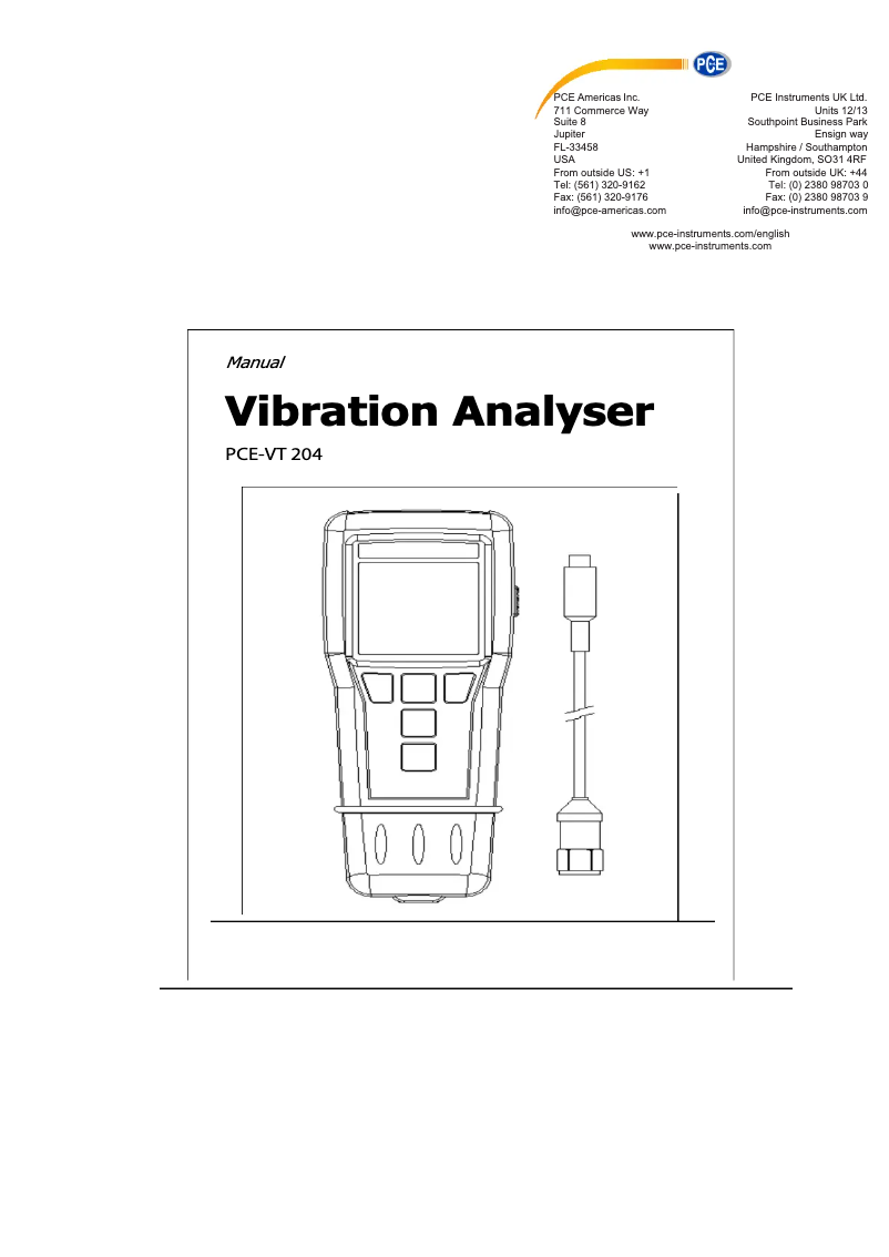 Page 1 de la notice Manuel utilisateur PCE Instruments PCE-VT 204