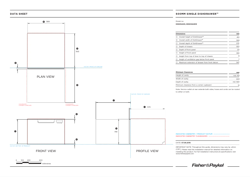 Page n°1 - Fiche technique Fisher & Paykel DD60SAX9