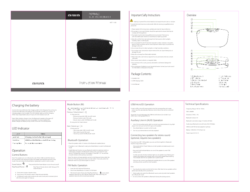 Page 1 de la notice Manuel utilisateur Aiwa ABT-110B