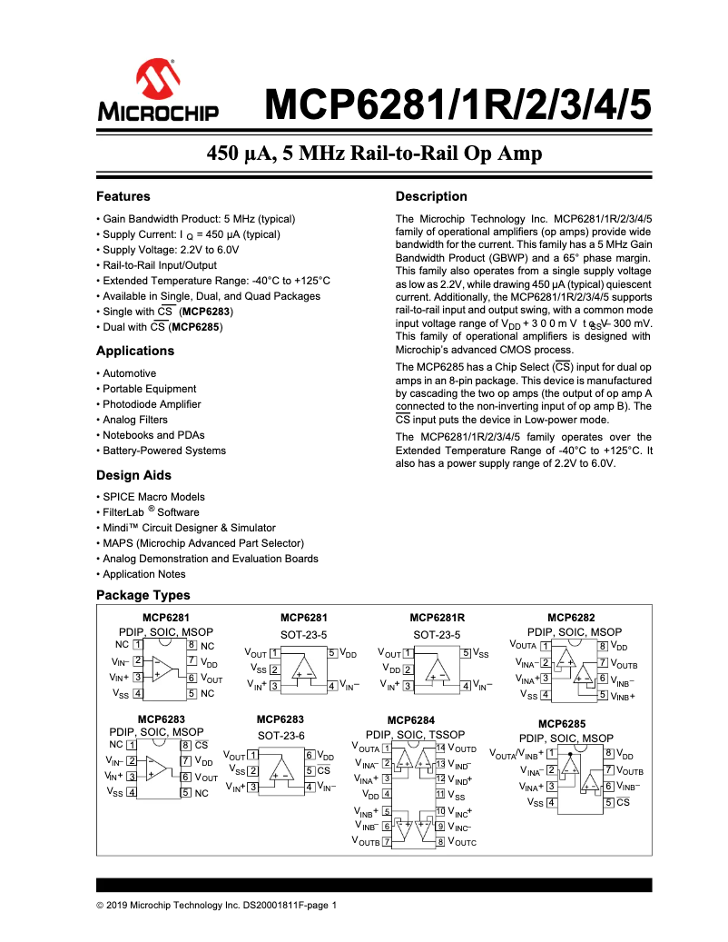 Page 1 de la notice Fiche technique Microchip MCP6282