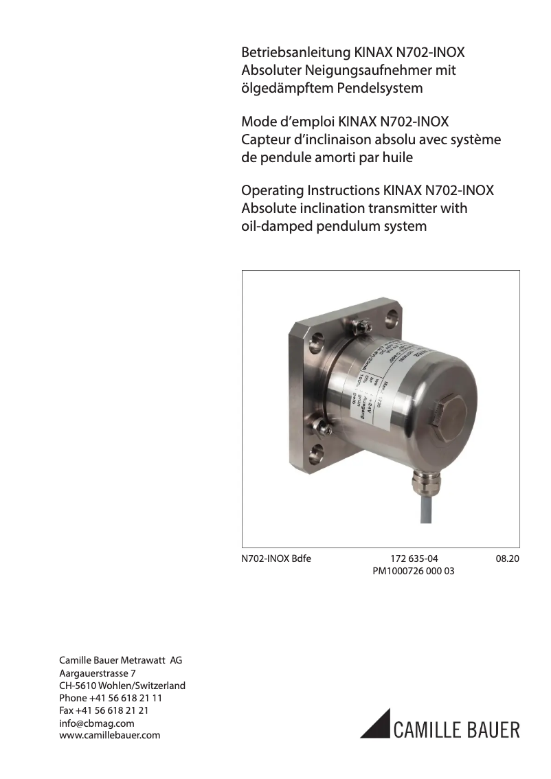 Page n°1 - Manuel utilisateur Camille Bauer KINAX N702-INOX