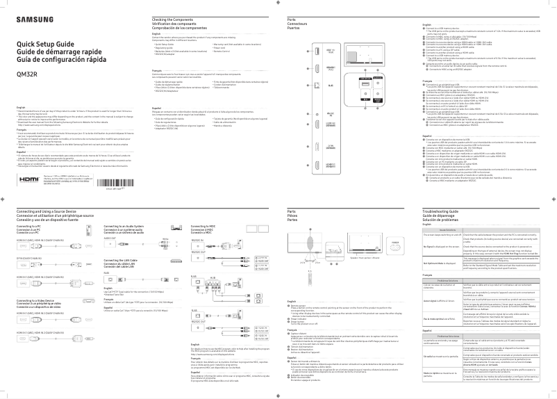 Page 1 de la notice Guide d'installation Samsung QM65R