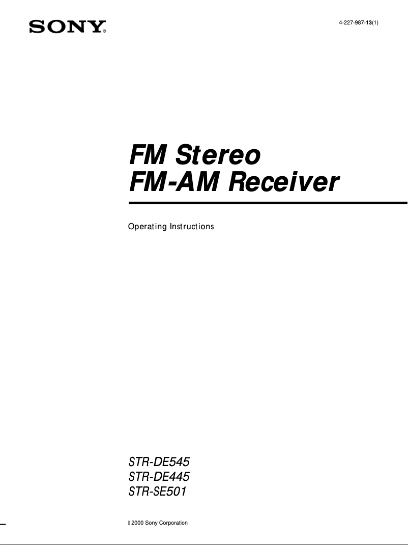 Image de la première page du manuel de l'appareil STR-SE501