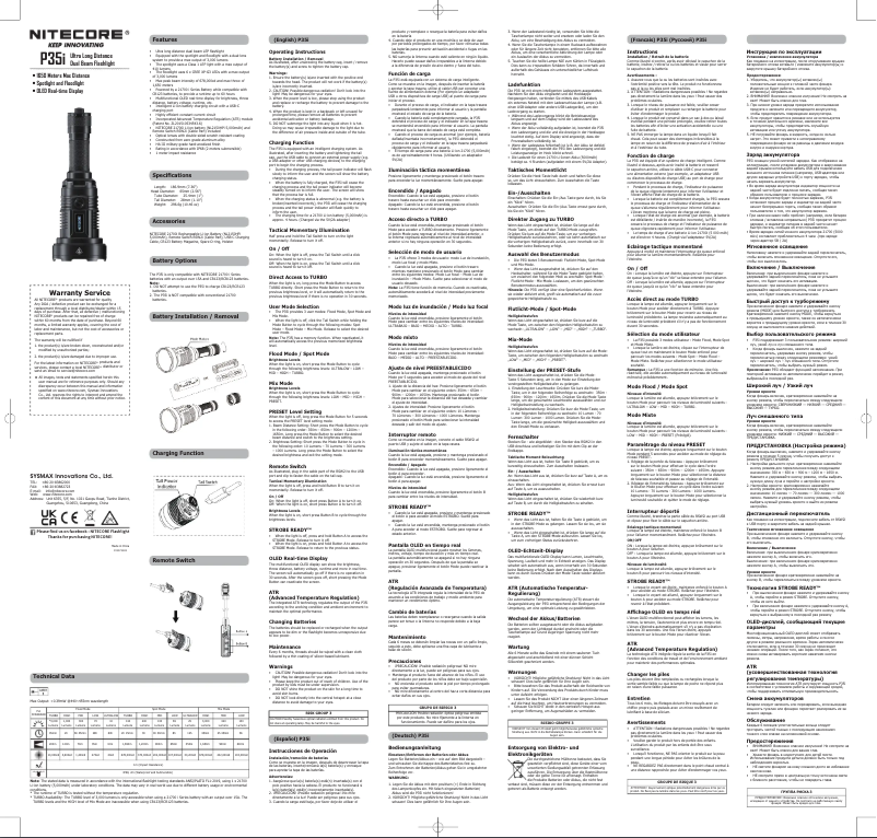 Page n°1 - Manuel utilisateur Nitecore P35i