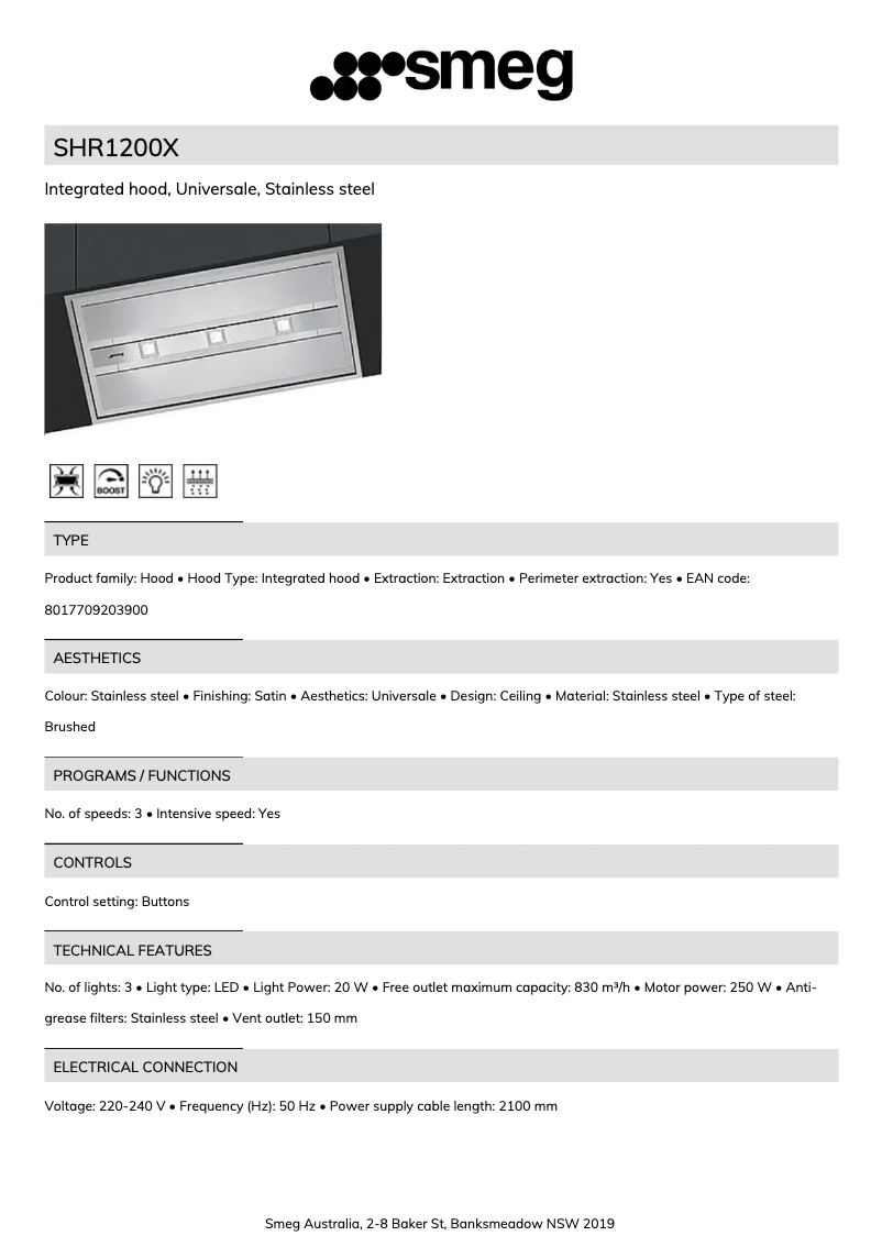 Page n°1 - Fiche technique Smeg SHR1200X