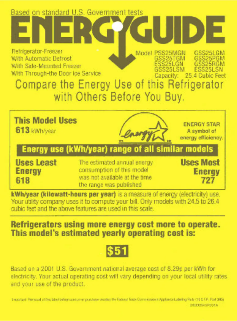 Página 1 del manual Etiqueta energética GE GSS25PGMWW