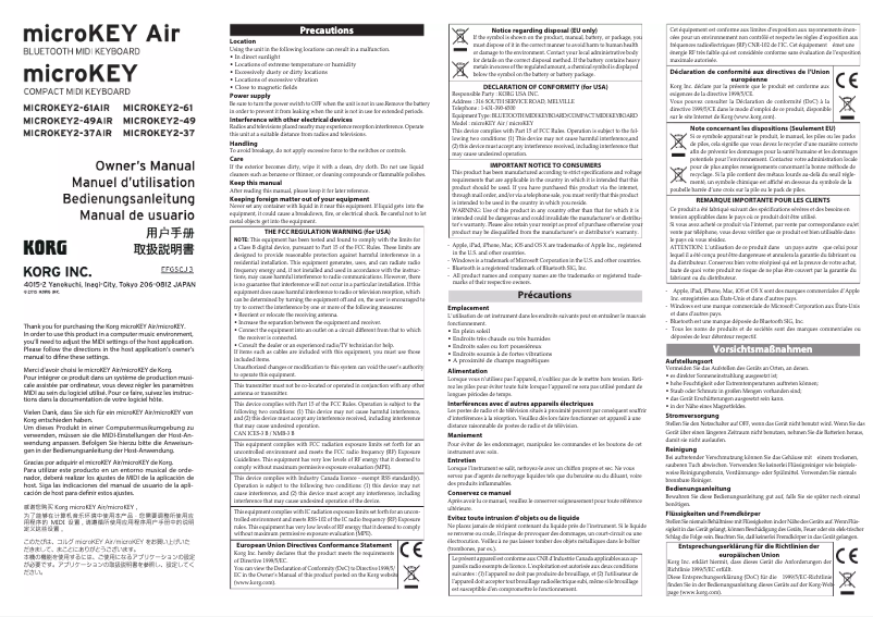 Page n°1 - Manuel utilisateur Korg MicroKey 2 Air 49
