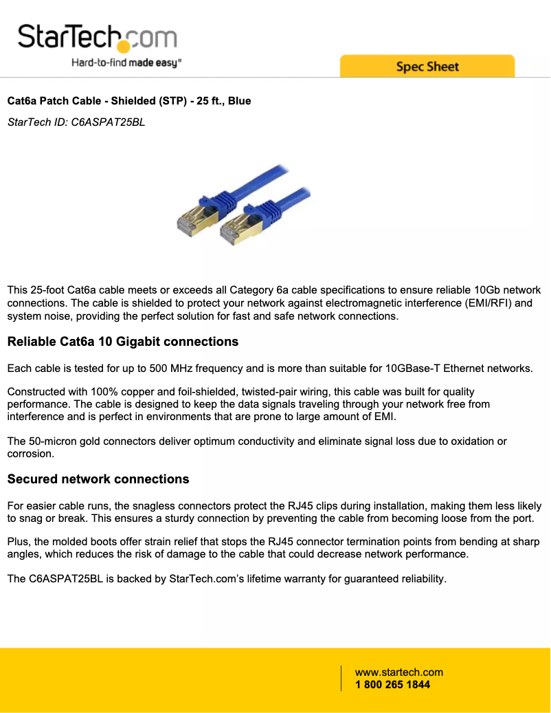 Page 1 de la notice Manuel utilisateur StarTech.com C6ASPAT25BL