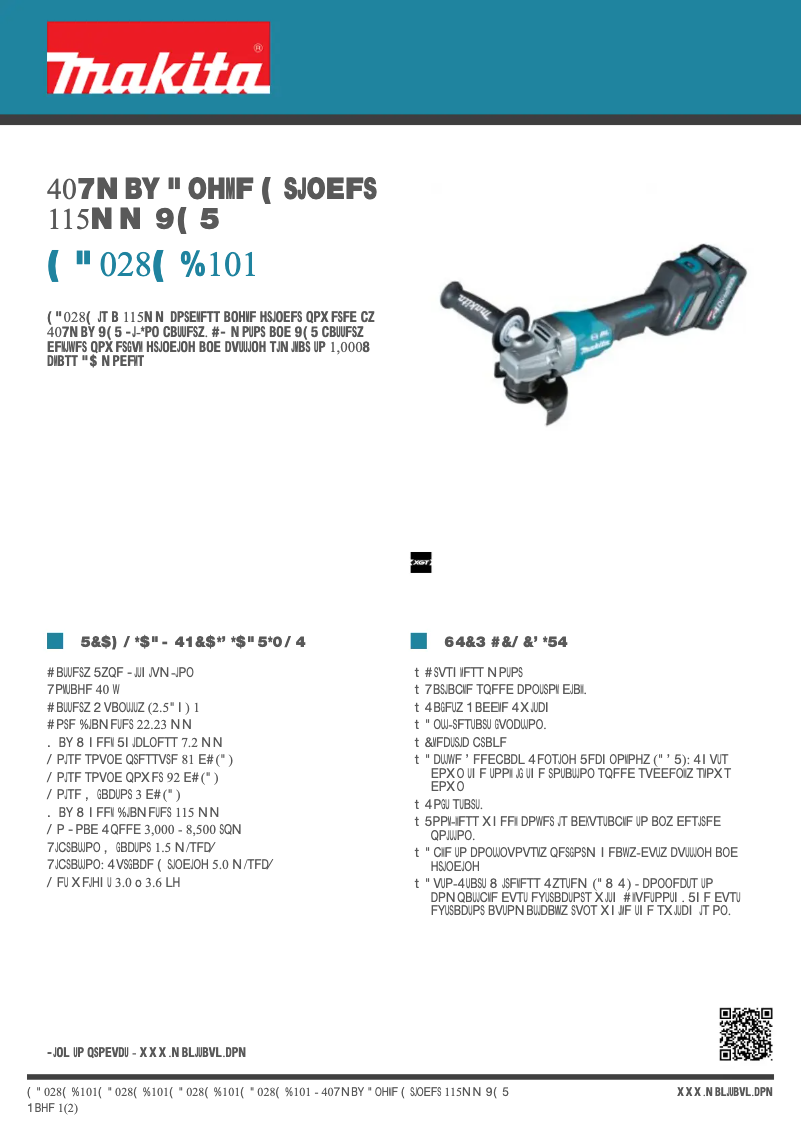Page 1 de la notice Fiche technique Makita GA028GD101