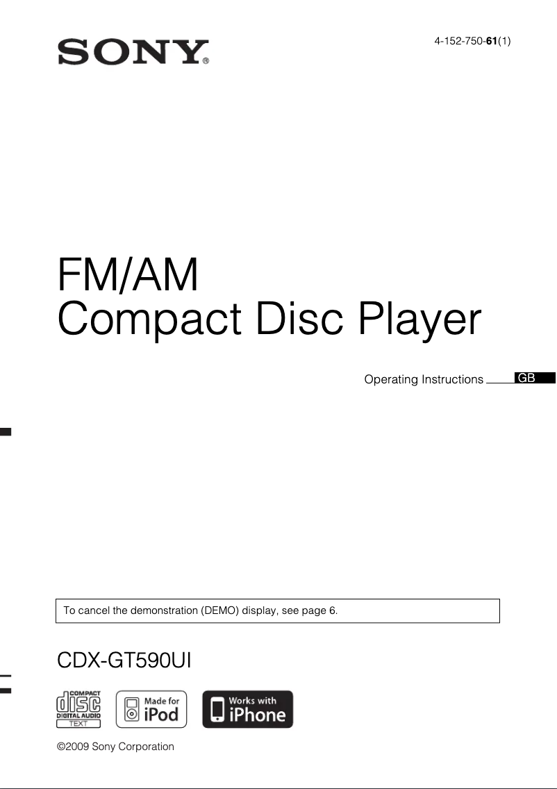 Imagen de la primera página del manual del dispositivo CDX-GT590UI