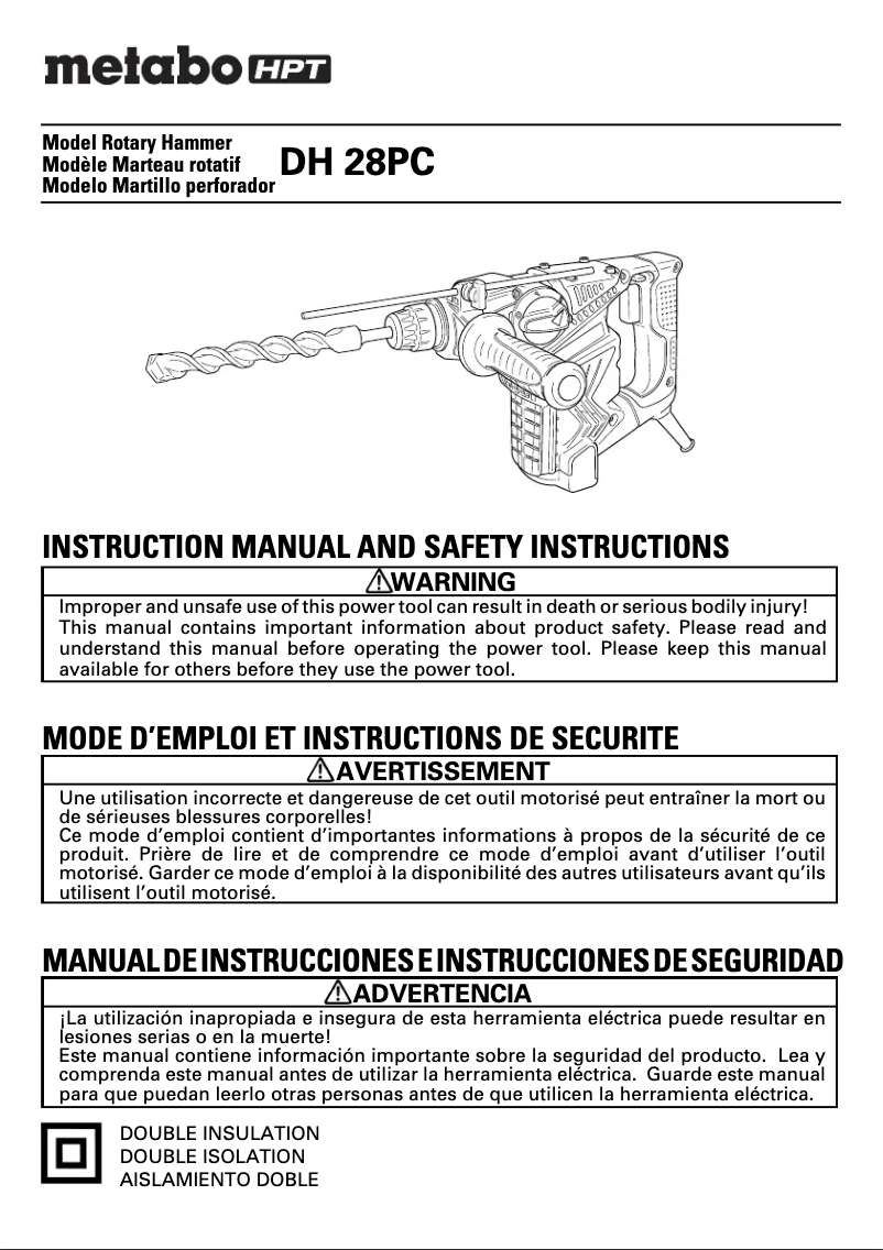 Page 1 de la notice Manuel utilisateur HiKOKI DH28PC