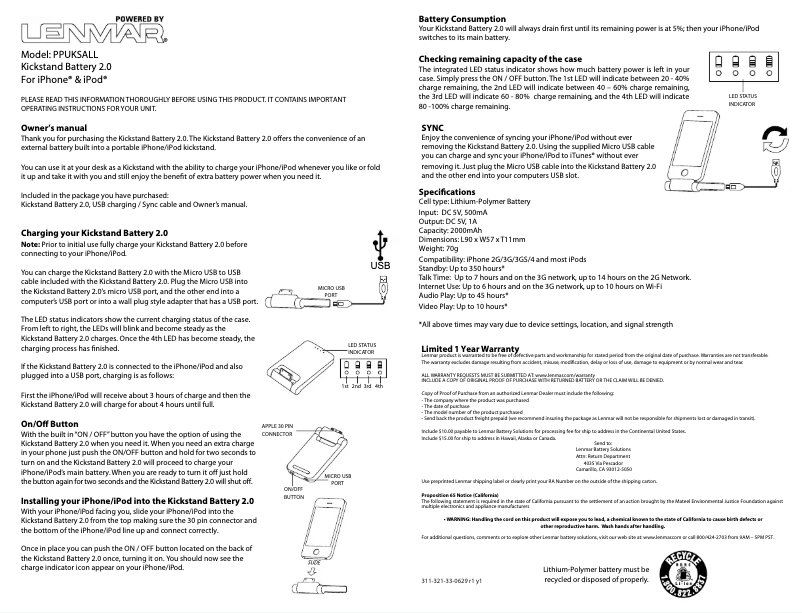 Page n°1 - Manuel utilisateur Lenmar Kickstand Battery 2.0