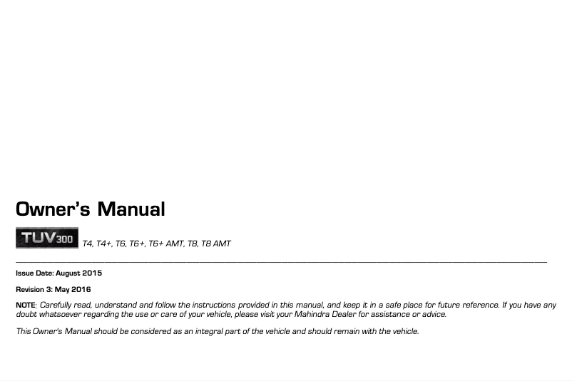 Page 1 of the manual User Manual Mahindra TUV300 (2016)