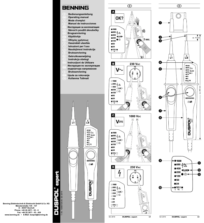 Page 1 de la notice Manuel utilisateur BENNING Duspol Expert
