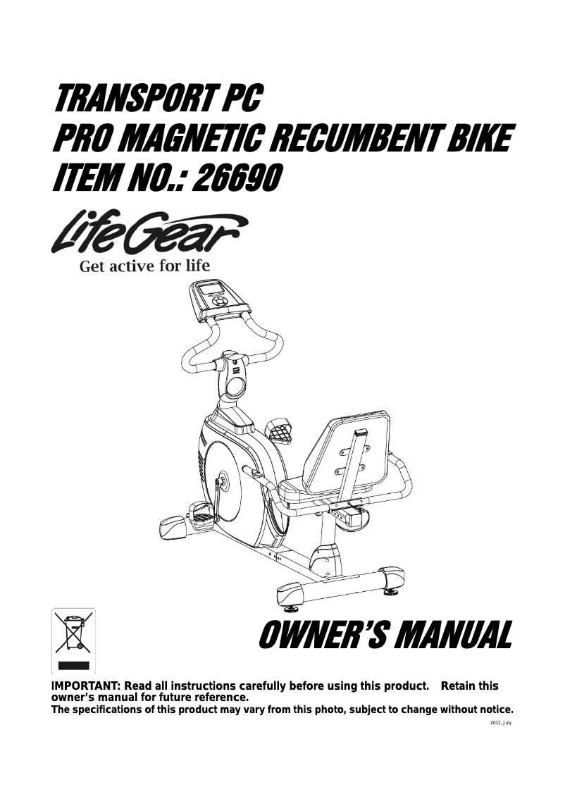 Page 1 de la notice Manuel utilisateur Life Gear Transport PC 26690