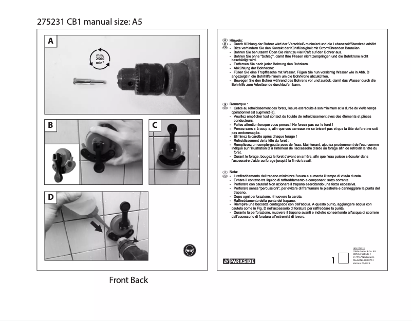 Page n°1 - Manuel utilisateur Parkside HG00714